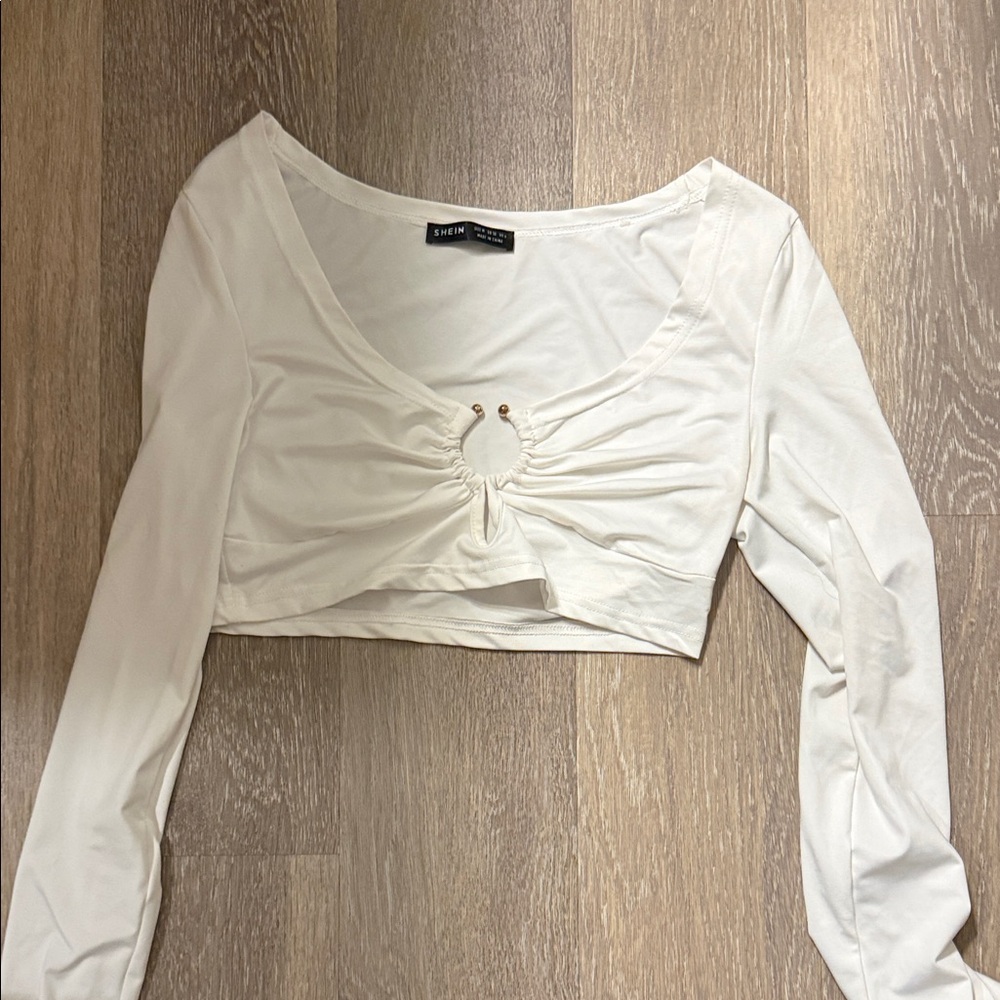 SHEIN Cream Long Sleeve Crop Top